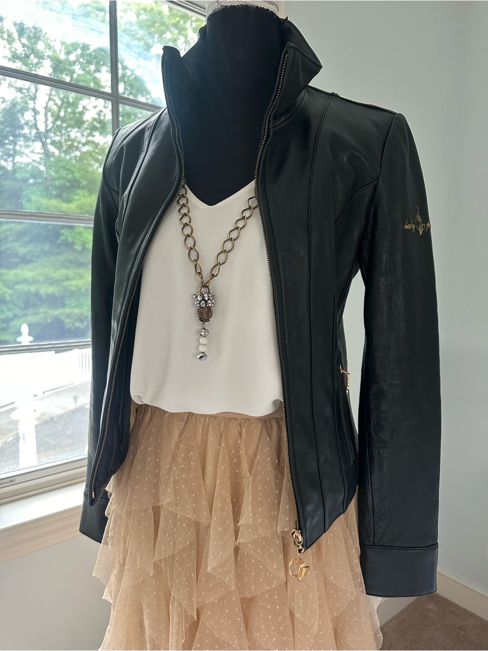 Vintage Baby Phat Y2K Hip Hop Moto Biker Black Genuine Leather Jacket Size S
